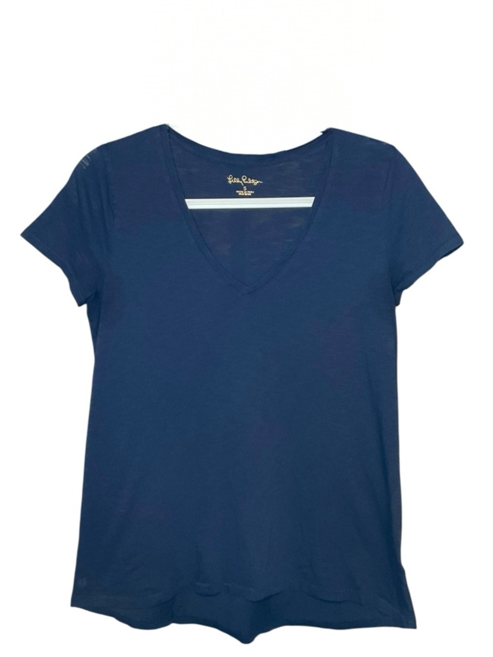 Lilly Pulitzer Etta Short Sleeve V Neck Navy Tee Size Small